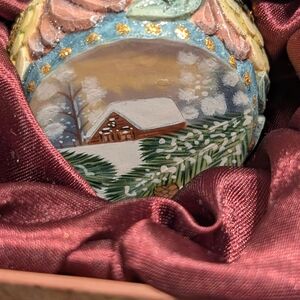 G. Debrekht Snowy Cabin Ornament with Gold Accents